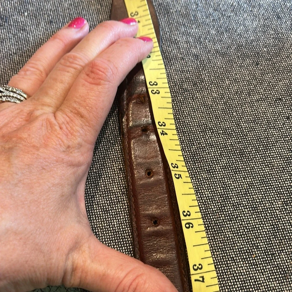 Vtg woven braided brown leather belt/boho/hippie leather link belt Brass Buckle